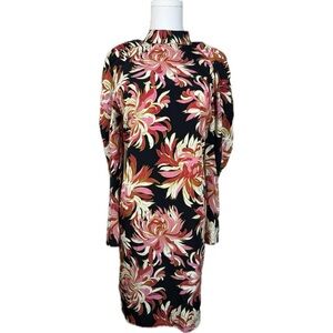 Who What Wear Black Midi Dress with Pink & Cream Floral Print